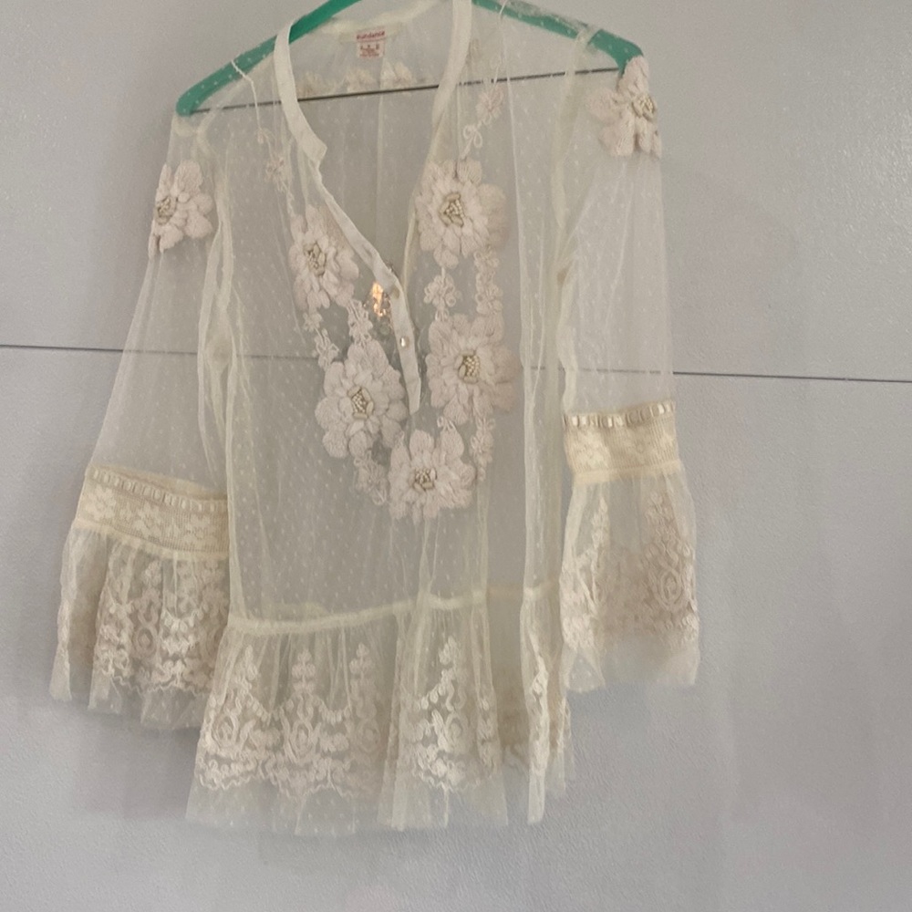 Sundance Bridal Veil Embroidered Lace Sheer Top